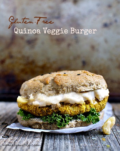 Quinoa Veggie Burger with Gluten-Free Sesame Seed Bun by Namely Marly