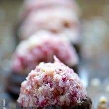 Raspberry Macaroons Dipped in Chocolate are vegan and nearly raw. You'll love them!