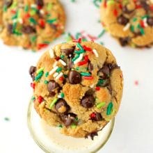 The best part about these Christmas Sprinkle Cookies is sitting down after the baking and enjoying them with a nice tall glass of almond milk. Yum!