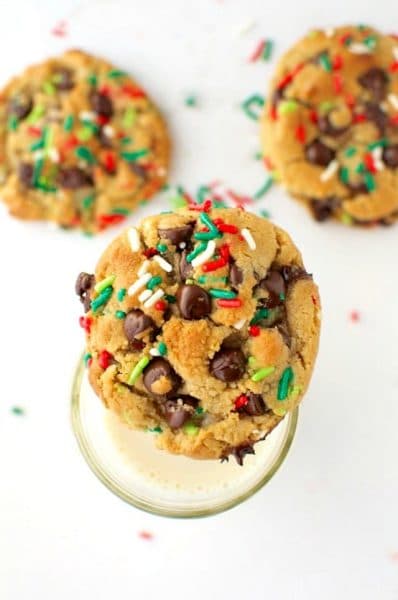 The best part about these Christmas Sprinkle Cookies is sitting down after the baking and enjoying them with a nice tall glass of almond milk. Yum!