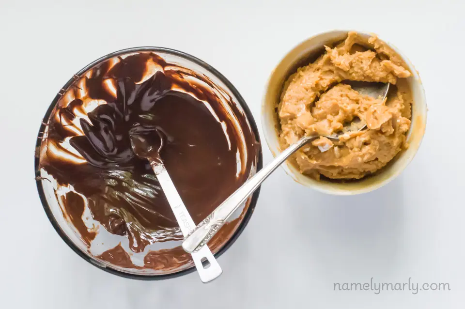 Making homemade vegan chocolate peanut butter cups