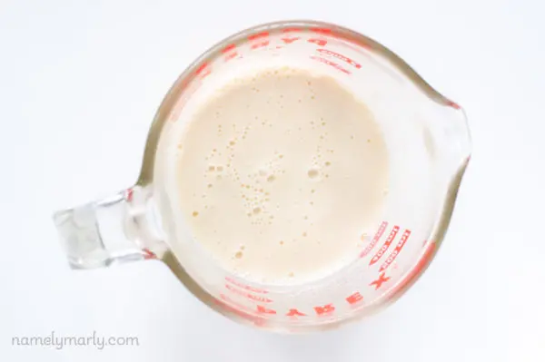 Photo of Pyrex measuring jar with soy milk