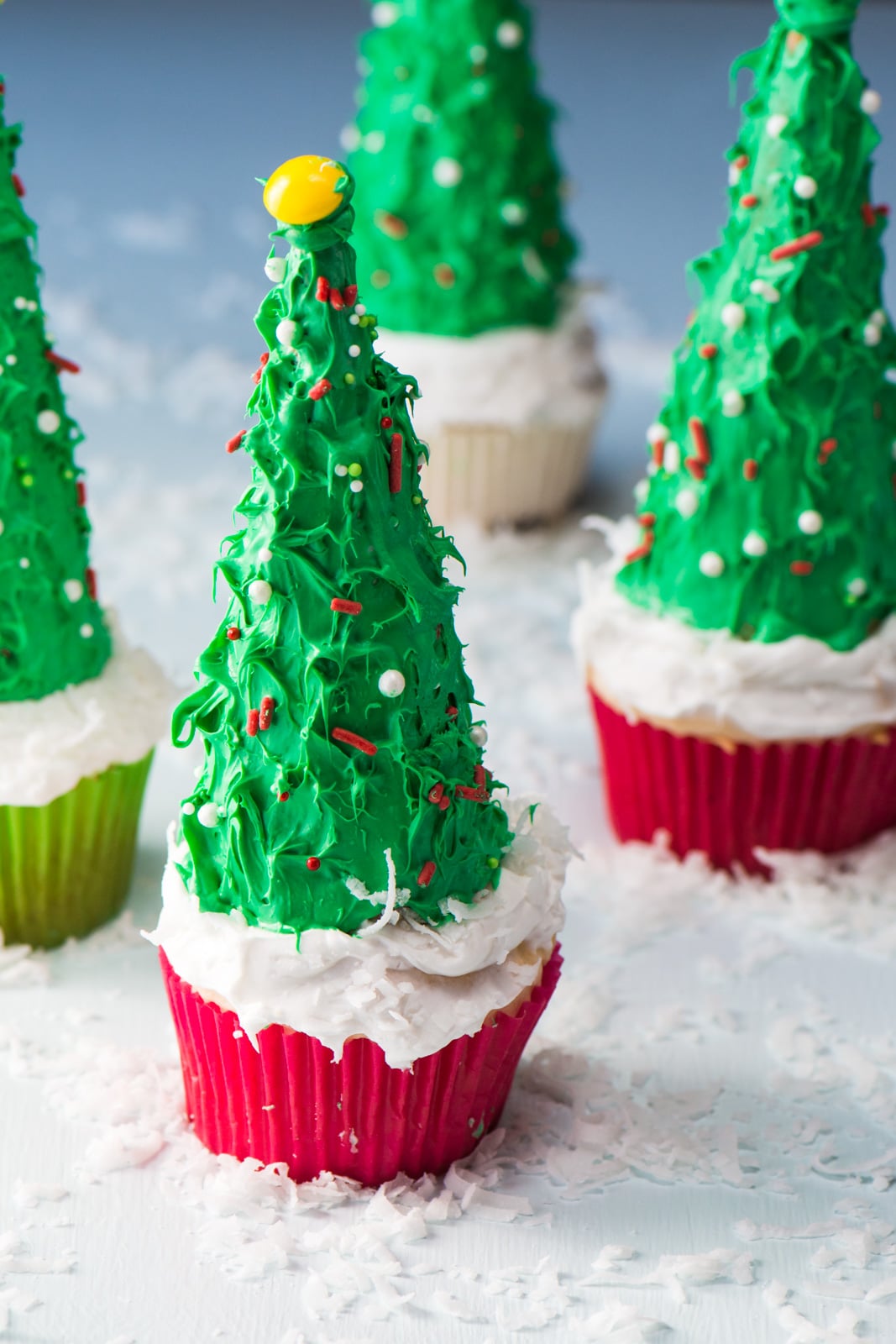 Vegan Christmas Tree Cupcakes for your holiday baking enjoyment and your festive party platters!
