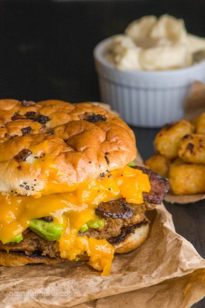 The Ultimate Veggie Burger Recipe, with vegan cheese, veggie bacon, avocado, and the best damn veggie burger ever!