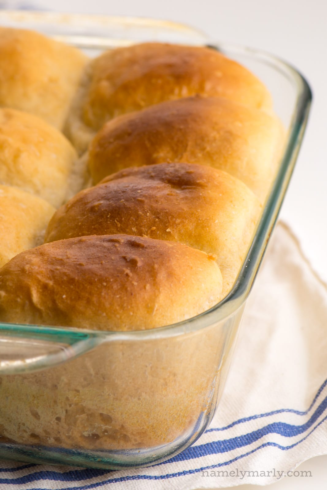 Yeast rolls still in a pan fresh from the oven.