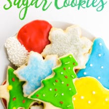 A plate full of colorful cookies has this text above it: Best Vegan Sugar Cookies