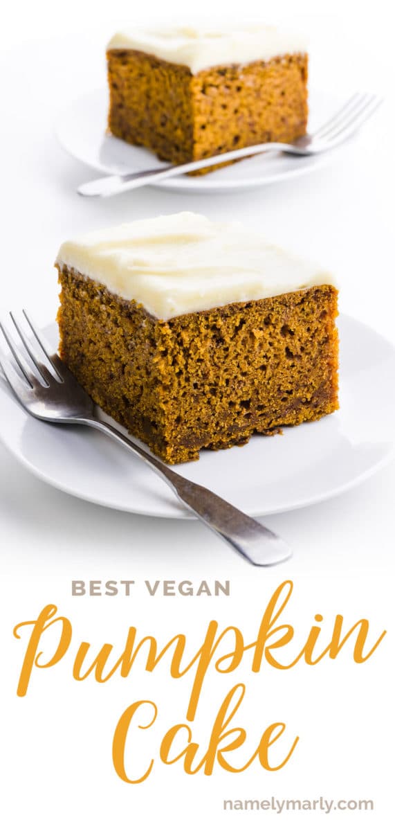 A photo shows two slices of cake and the text below it reads, best vegan pumpkin cake.