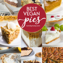 A collage of photos shows different pies. The text in the middle reads, Best Vegan Pies.