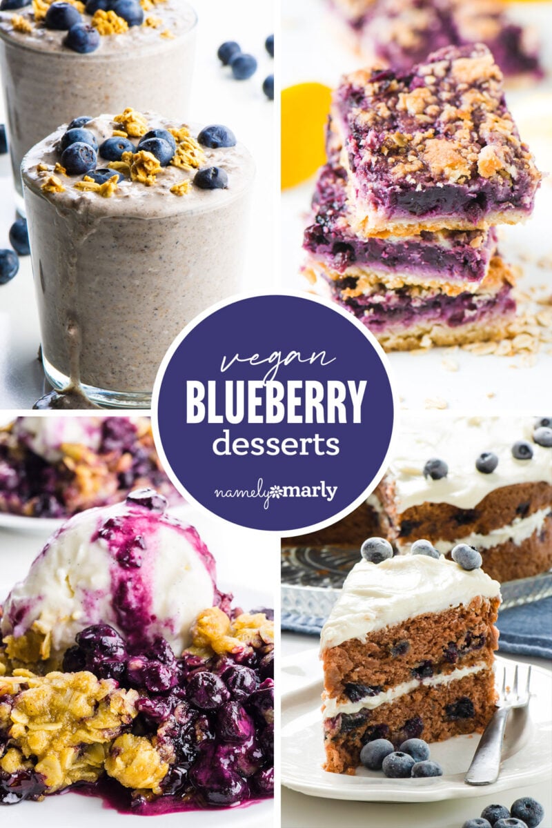 a collage of food images with text that reads vegan blueberry desserts