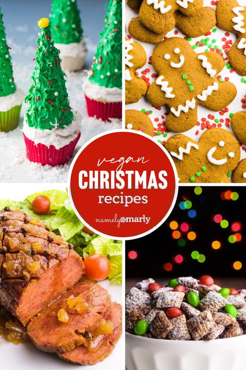 a collage of christmas-themed foods with text that reads vegan christmas recipes
