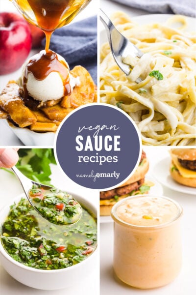 a collage of food images with text that reads vegan sauce recipes