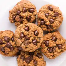 Looking down on a plate of coffee chocolate chip cookies.